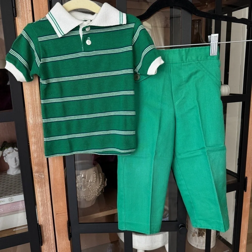 Vintage 1970s Billy the kid set polo shirt toddler boy trouser pants striped